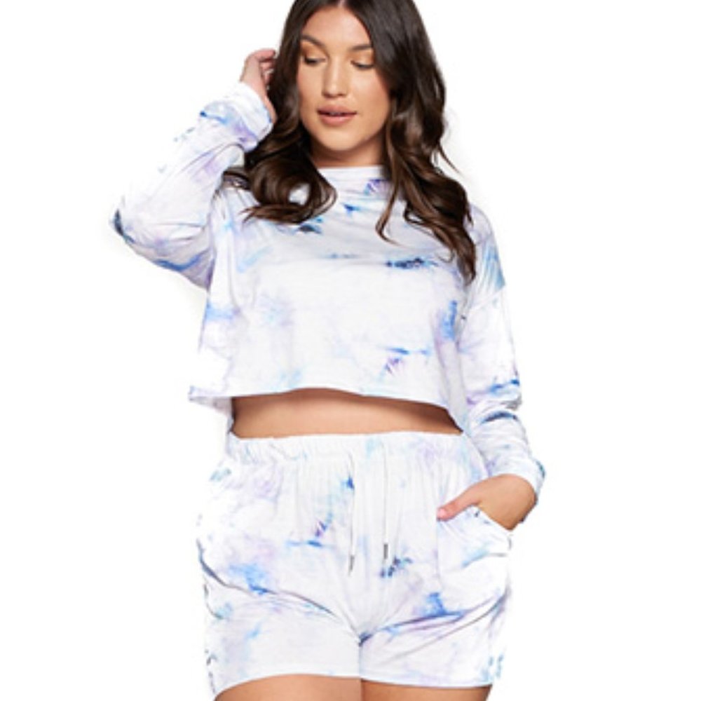 Soleil & Skye Blue Tie Dye Shorts Set 1X NEW WITH TAGS